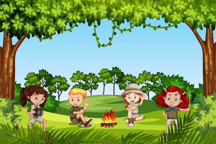 Camping niños en la naturaleza vector