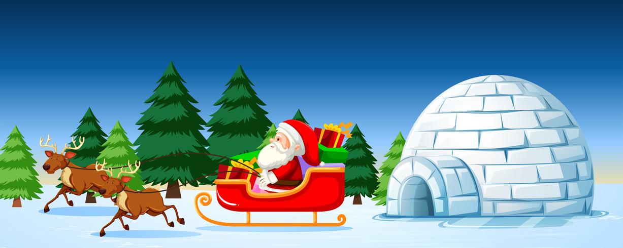 Santa on sleigh scene vector