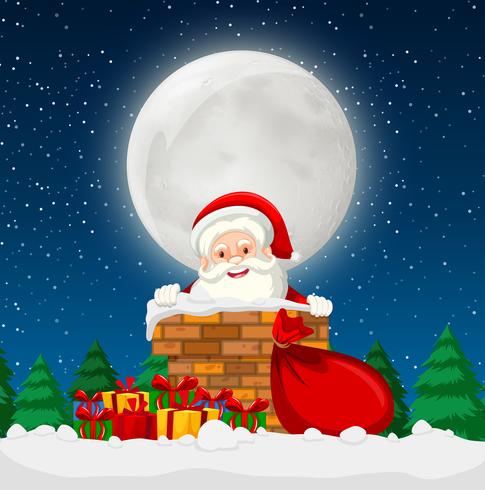 Santa en una escena de chimenea vector