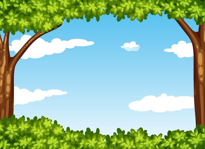 Escena de la naturaleza con arbol y cielo. vector