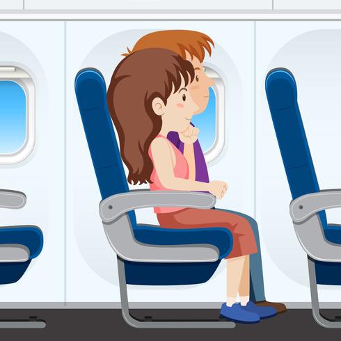 Pasajero en el asiento del avión. vector