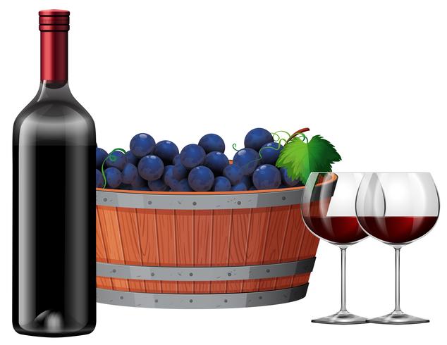 Vino tinto con barril de uva. vector