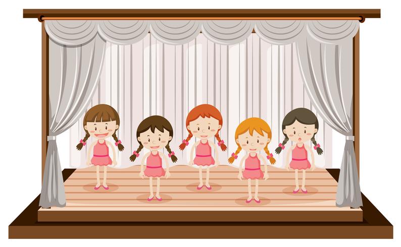 Girls perform ballet on stage vector