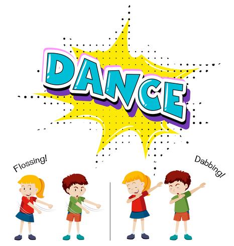 Niños con diferente movimiento de baile. vector