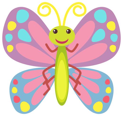 Mariposa colorida con cara feliz vector