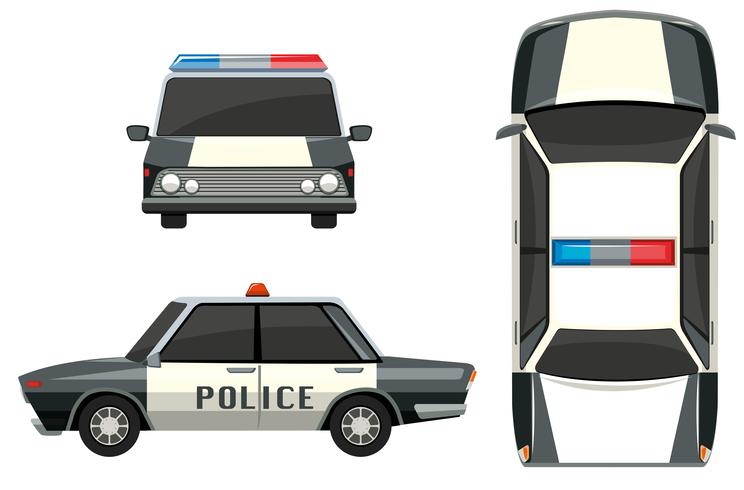 Coche de policía desde diferentes puntos de vista. vector