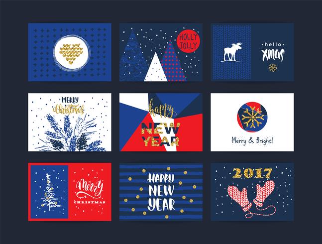 Set of artistic creative Merry Christmas and New Year cards. vector