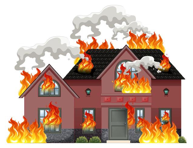 A modern house on fire vector