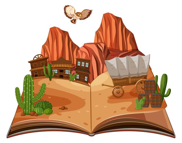 Un pop up libro escena del desierto vector