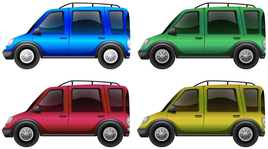 Coches en cuatro colores diferentes. vector