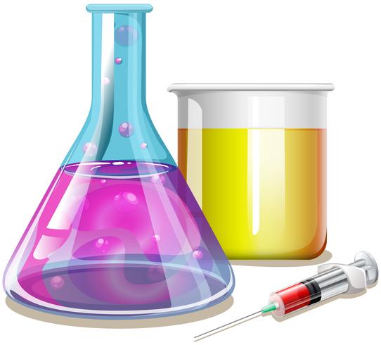 Chemical in glass beakers vector