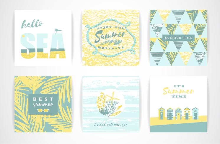 Set of summer cards with hand-drawing elements. vector