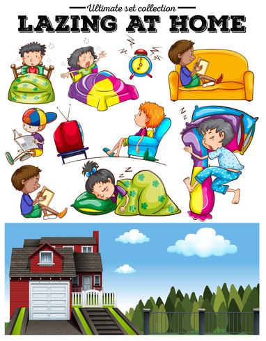 Boys and girls resting at home vector