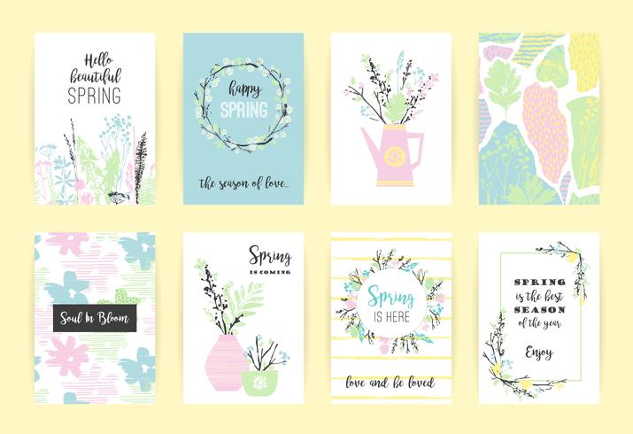 Conjunto de tarjetas de primavera creativas artísticas. vector