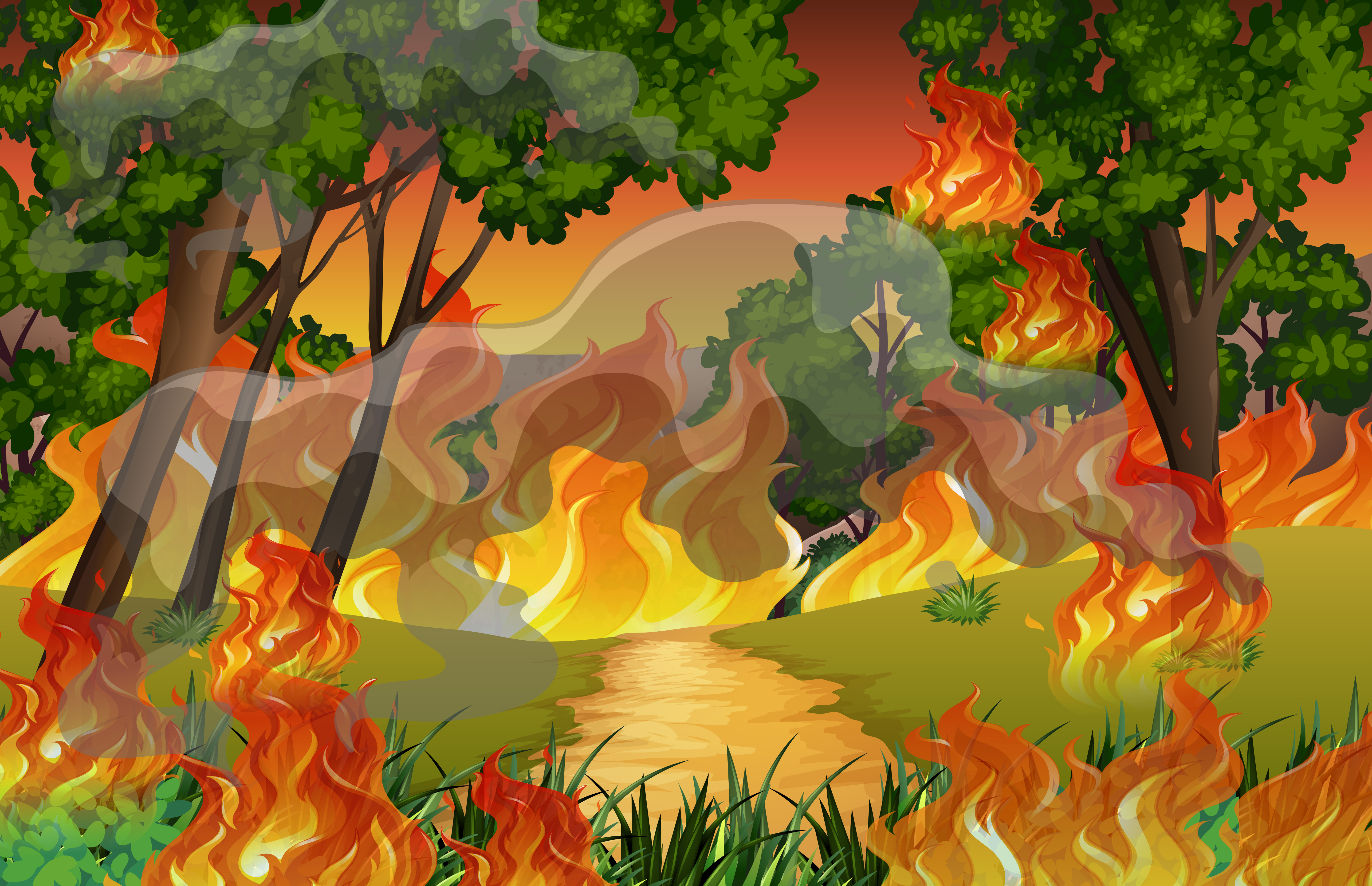 Fire in the forest 299366 Vector Art at Vecteezy