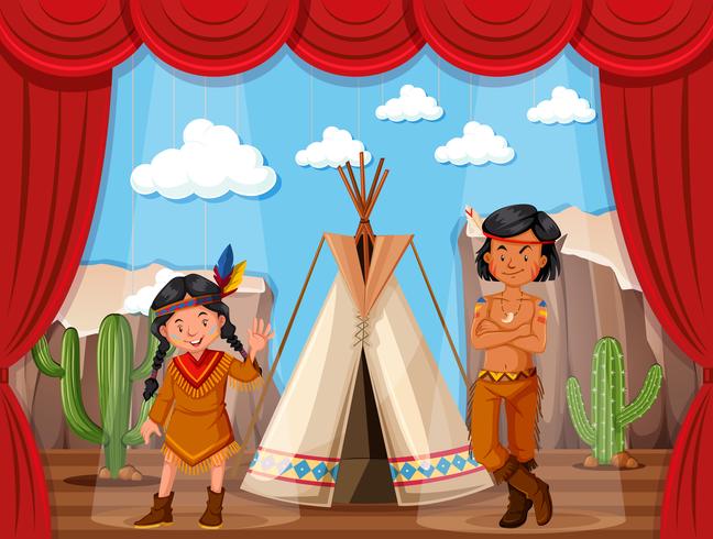 Native americans roleplay on stage vector