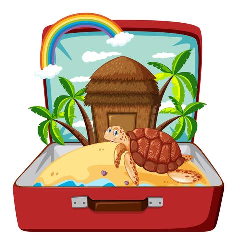 Tortuga en la playa en equipaje vector