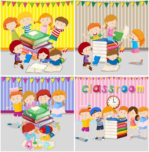 A set of children study vector