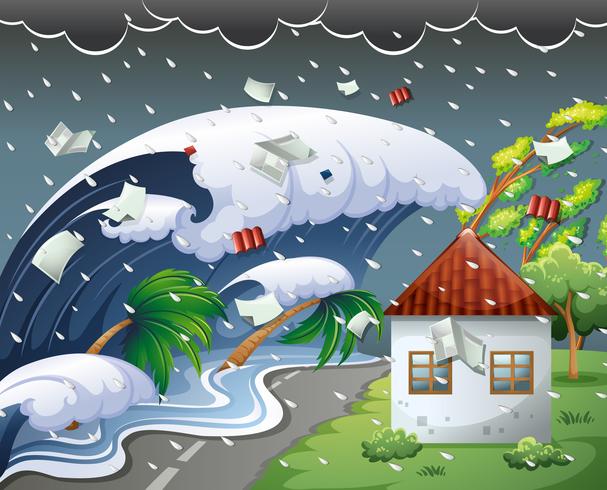 Tsunami hit the beach resort vector