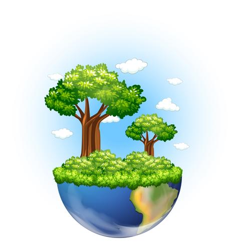 Green trees growing on earth vector