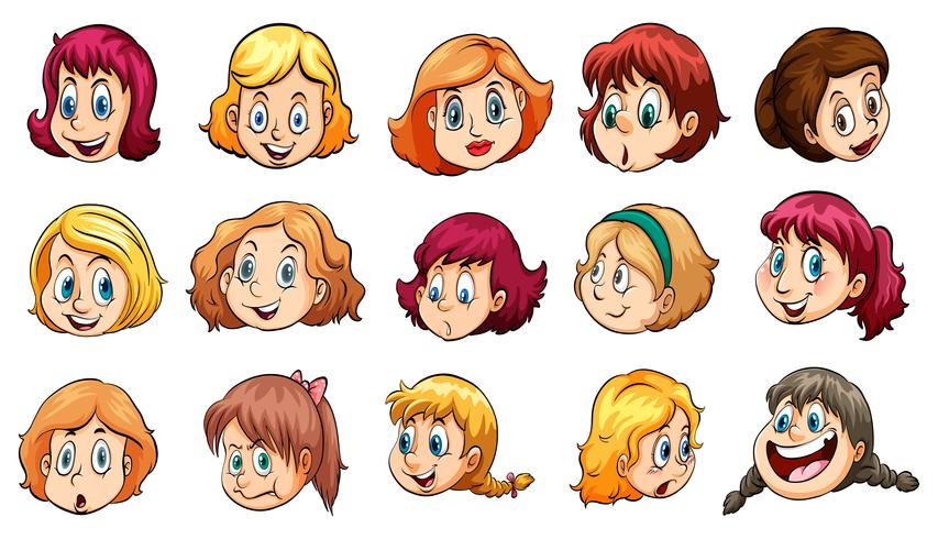 Ladies with different expressions vector