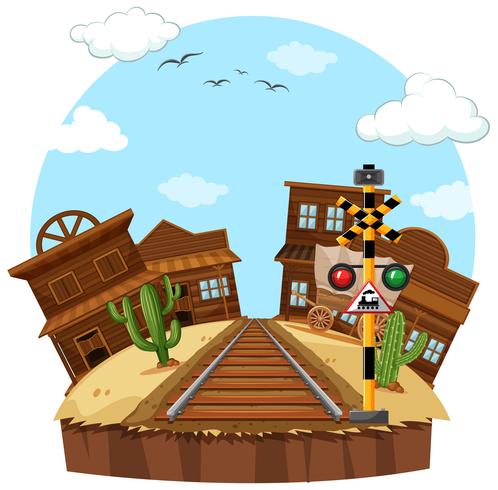 Railway track in the cowboy town vector