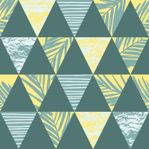 Seamless exotic pattern with palm leaves on geometric background vector