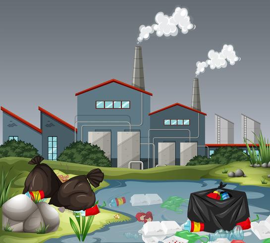 Scene with factory and water pollution vector