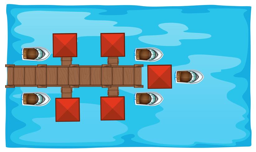 Aerial scene with bridge and boats vector