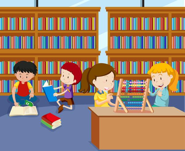 Childrens Doing Activities in Library vector