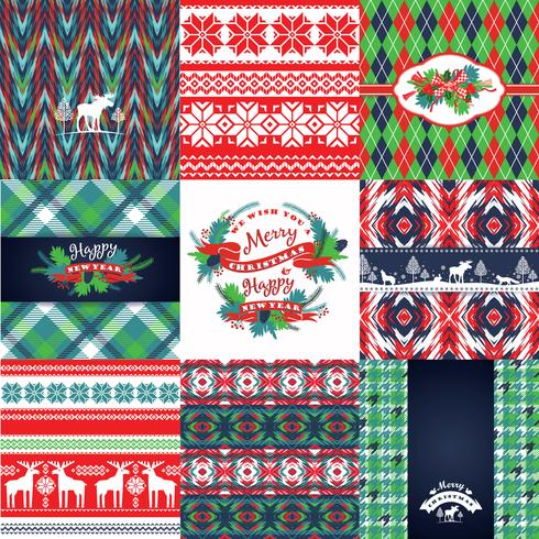 Christmas and New Year Set. Knitted backgrounds. vector