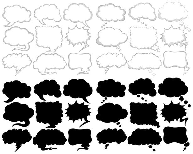 Diferentes diseños de bocadillos en blanco y negro. vector