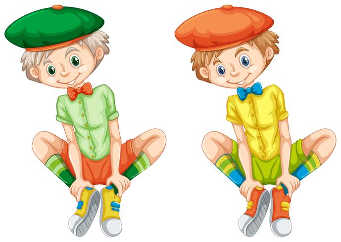 Boys in different color shirts vector