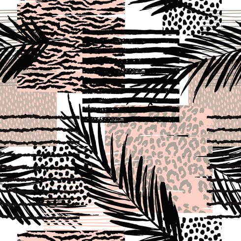 Trendy seamless exotic pattern with palm and animal prins vector