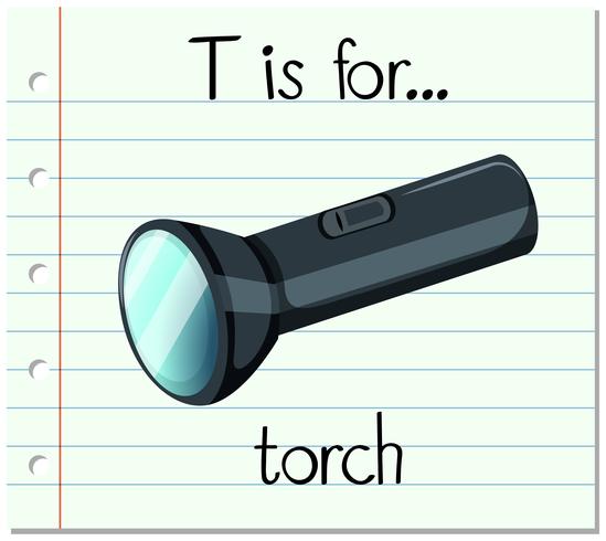 Flashcard letter T is for torch vector