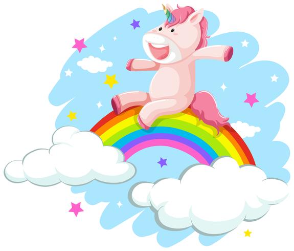 Un feliz unicornio en el arcoiris vector