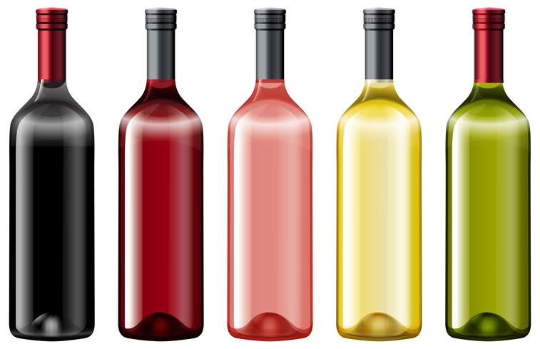 Colores diferentes de botellas de vidrio. vector