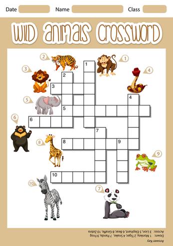 Wild animals crossword concept vector