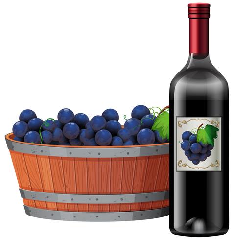 Red Wine and Grape Bucket on White Background vector