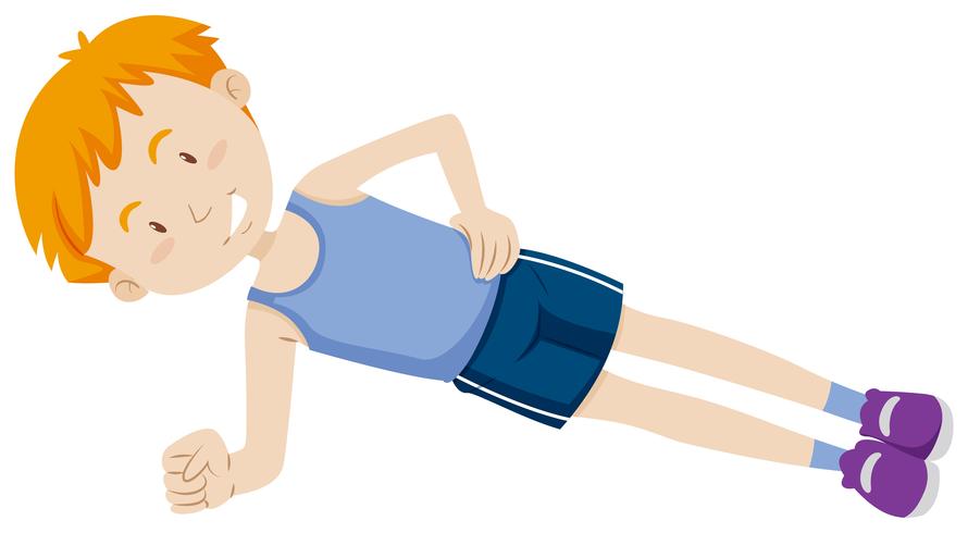 Boy doing stomach exercises vector