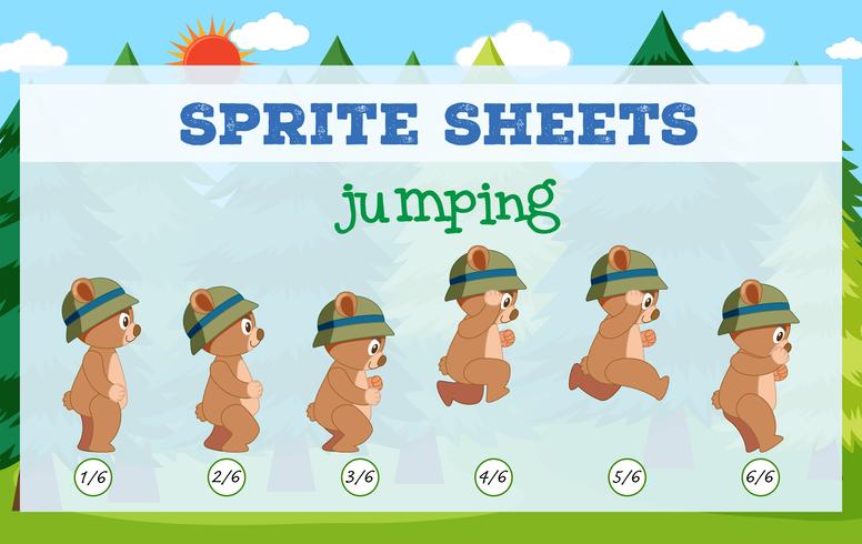 Sprite sheet bear jumping vector