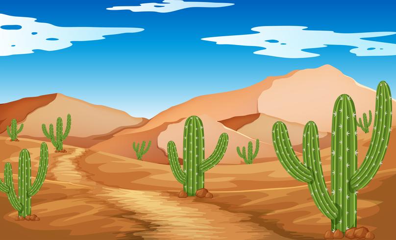 Escena del desierto con montañas y cactus vector