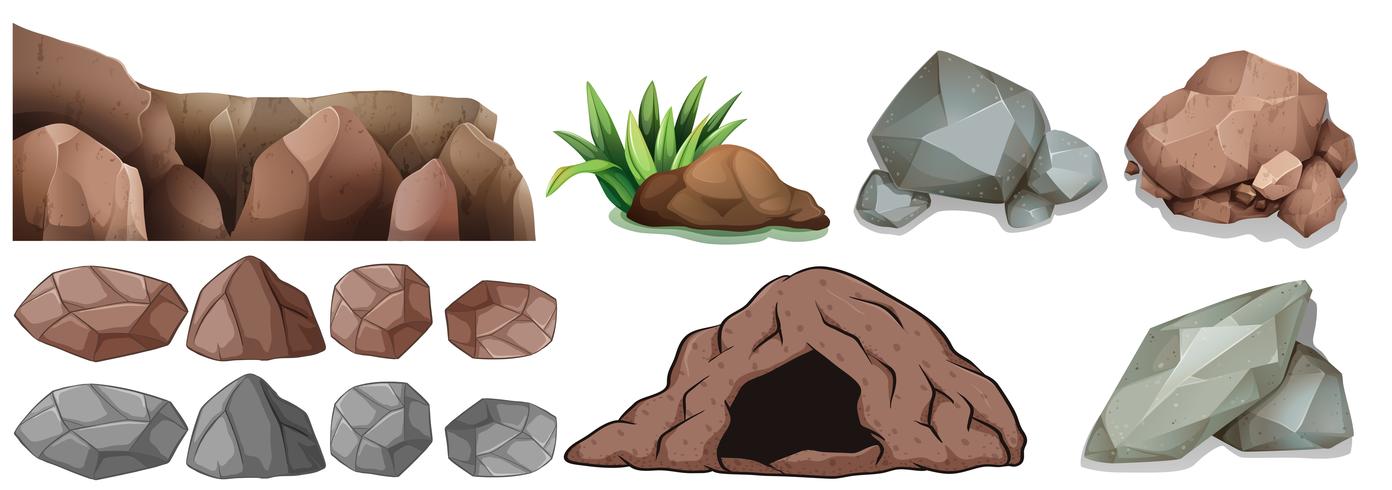 Cave and different shapes of rocks vector