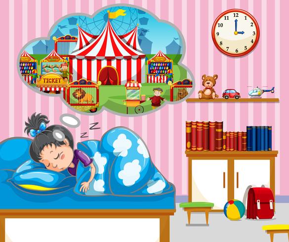 Girl having good dream in bed vector