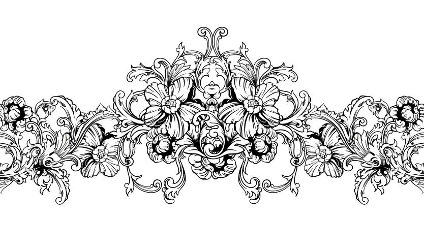 Ornamental border, frame. Baroque pattern. Vector seamless.