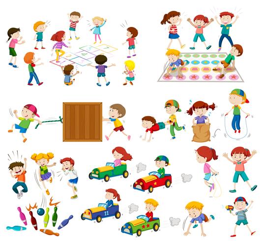 Conjunto de niños jugando vector