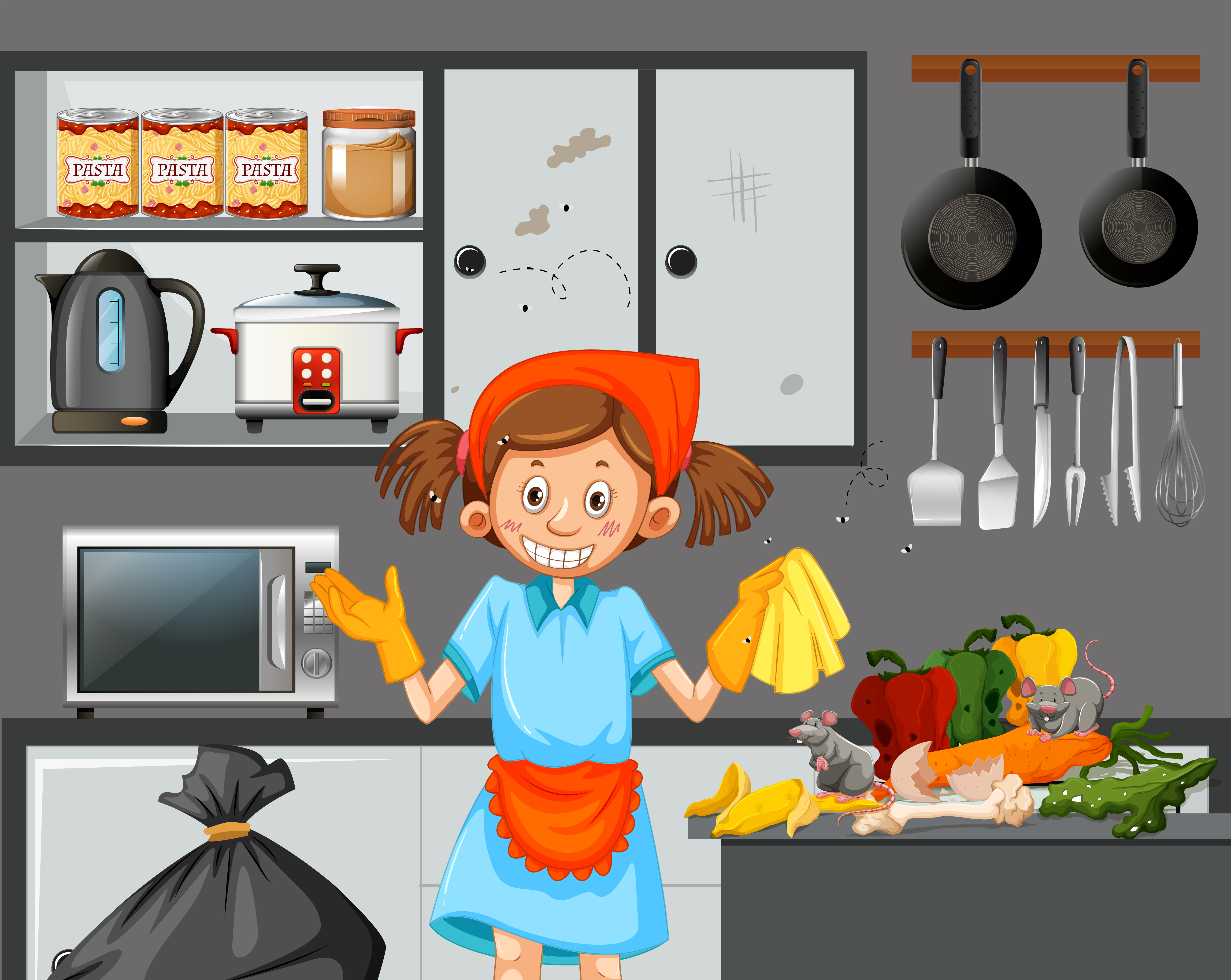 A maid cleaning dirty kitchen 299771 Vector Art at Vecteezy