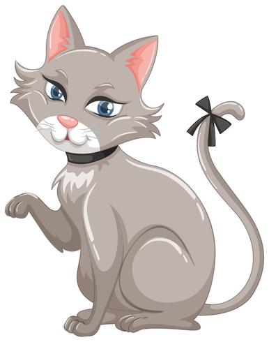 Gray cat with black ribbon on tail vector