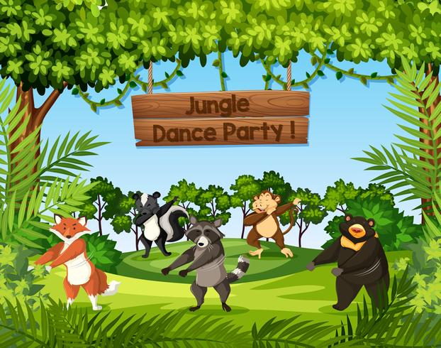 Wild animals dancing in the jungle vector