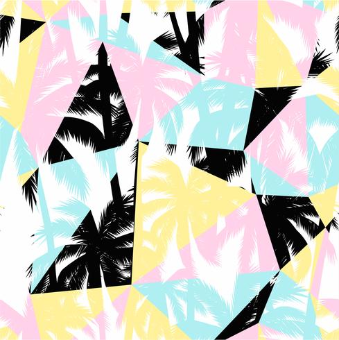 Trendy seamless exotic pattern with palm and geometric elements. vector